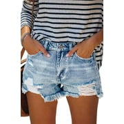 Casual Shorts for Women Denim High Waist Shorts with Pockets Blue L